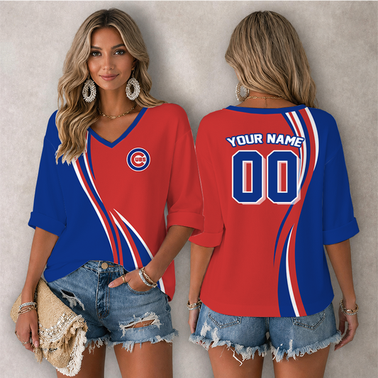 [HOMERUN DEAL] NEW CUSTOMIZED MLB04 CCS CHICAGO CUBS WOMEN'S HEART V-NECK LONG SLEEVE SHIRT