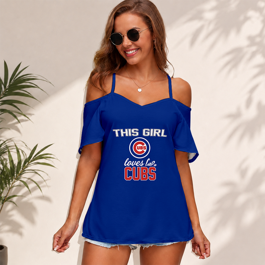 [HOMERUN DEAL] NEW CUSTOMIZED MLB04 CCS CHICAGO CUBS WOMEN'S STRAPPY OFF-SHOULDER TOP