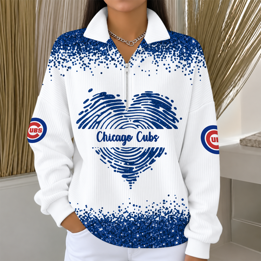 [HOMERUN DEAL] NEW CUSTOMIZED MLB04 CCS THE CUBS QUARTER ZIP RIBBED SWEATER