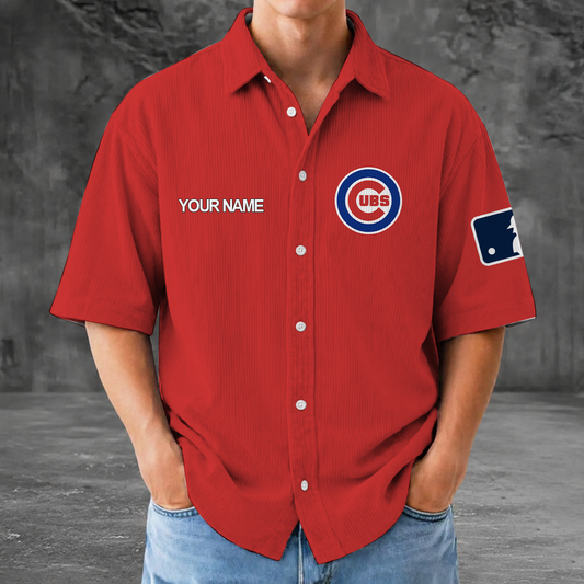 [HOMERUN DEAL] NEW CUSTOMIZED MLB04 CCS CHICAGO CUBS SEERSUCKER BUTTON SHIRT