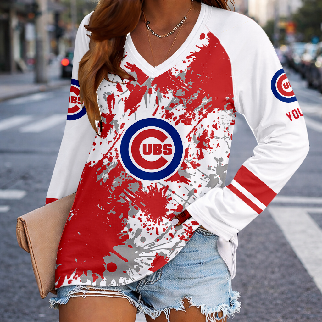 [HOMERUN DEAL] NEW CUSTOMIZED MLB04 CCS CHICAGO CUBS WOMEN'S V-NECK LONG SLEEVED SHIRT