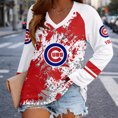 [HOMERUN DEAL] NEW CUSTOMIZED MLB04 CCS CHICAGO CUBS WOMEN'S V-NECK LONG SLEEVED SHIRT
