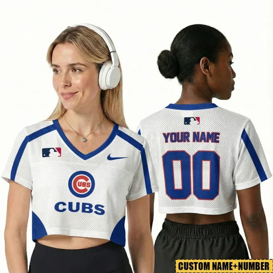 [HOMERUN DEAL] NEW CUSTOMIZED MLB04 CCS CHICAGO CUBS V-NECK JERSEY CROP TOP
