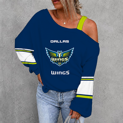 [HOOPS SPECIAL] NEW CUSTOMIZED WNBA04 DLW DALLAS WINGS WOMEN'S OFF-SHOULDER LONG SLEEVE SHIRT