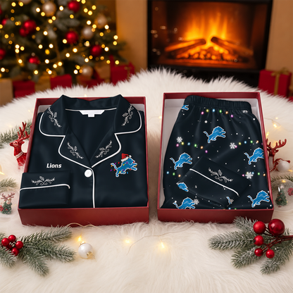 [TOUCHDOWN DEAL] NEW CUSTOMIZED NFL04 DTL DETROIT LIONS LONG-SLEEVE PAJAMA SET