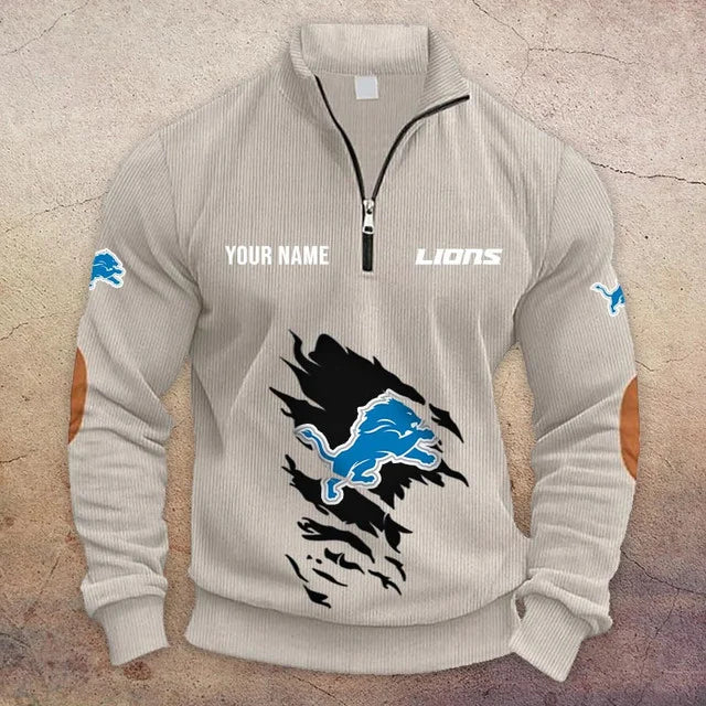 [TOUCHDOWN DEAL] NEW CUSTOMIZED NFL04 DTL DETROIT LIONS MULTICOLOR STRIPED QUATER ZIP SWEATSHIRT