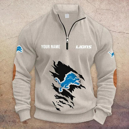 [TOUCHDOWN DEAL] NEW CUSTOMIZED NFL04 DTL DETROIT LIONS MULTICOLOR STRIPED QUATER ZIP SWEATSHIRT
