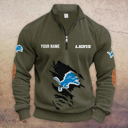 [TOUCHDOWN DEAL] NEW CUSTOMIZED NFL04 DTL DETROIT LIONS MULTICOLOR STRIPED QUATER ZIP SWEATSHIRT
