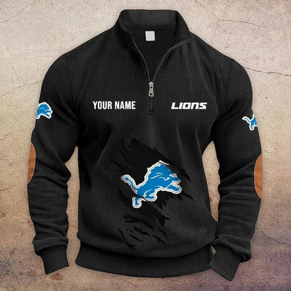 [TOUCHDOWN DEAL] NEW CUSTOMIZED NFL04 DTL DETROIT LIONS MULTICOLOR STRIPED QUATER ZIP SWEATSHIRT