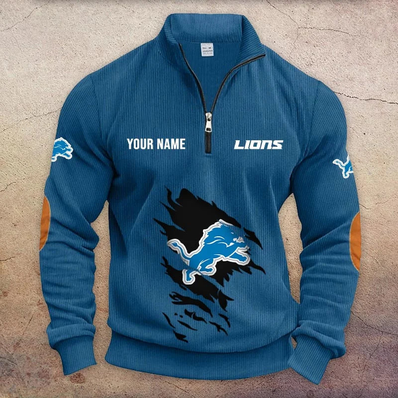 [TOUCHDOWN DEAL] NEW CUSTOMIZED NFL04 DTL DETROIT LIONS MULTICOLOR STRIPED QUATER ZIP SWEATSHIRT