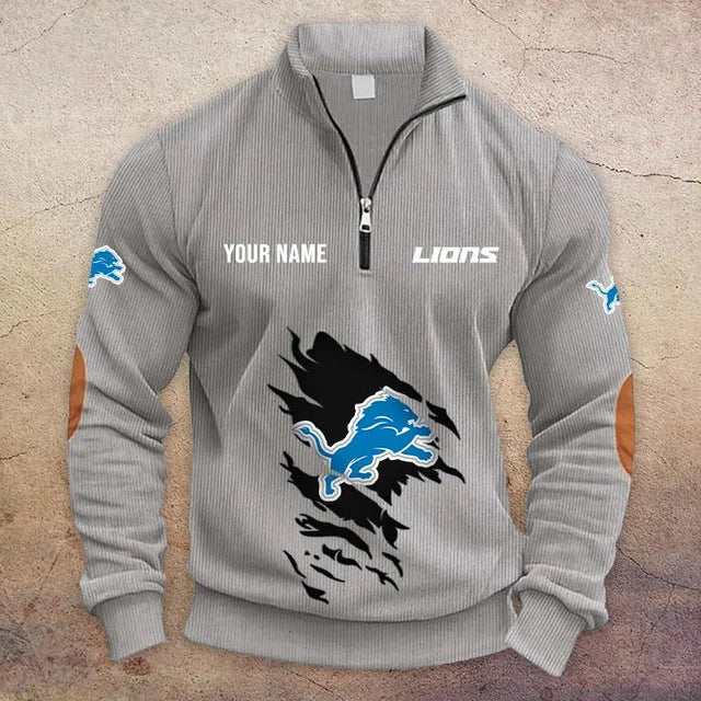 [TOUCHDOWN DEAL] NEW CUSTOMIZED NFL04 DTL DETROIT LIONS MULTICOLOR STRIPED QUATER ZIP SWEATSHIRT