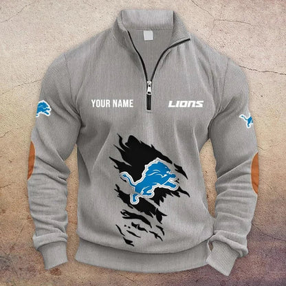 [TOUCHDOWN DEAL] NEW CUSTOMIZED NFL04 DTL DETROIT LIONS MULTICOLOR STRIPED QUATER ZIP SWEATSHIRT