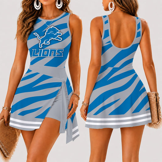 [TOUCHDOWN DEAL] NEW CUSTOMIZED NFL04 DTL DETROIT LIONS WOMEN'S SUMMER SKORT DRESS