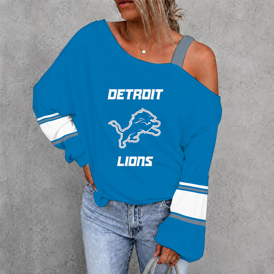 [TOUCHDOWN DEAL] NEW CUSTOMIZED NFL04 DTL DETROIT LIONS WOMEN'S OFF-SHOULDER LONG SLEEVE SHIRT