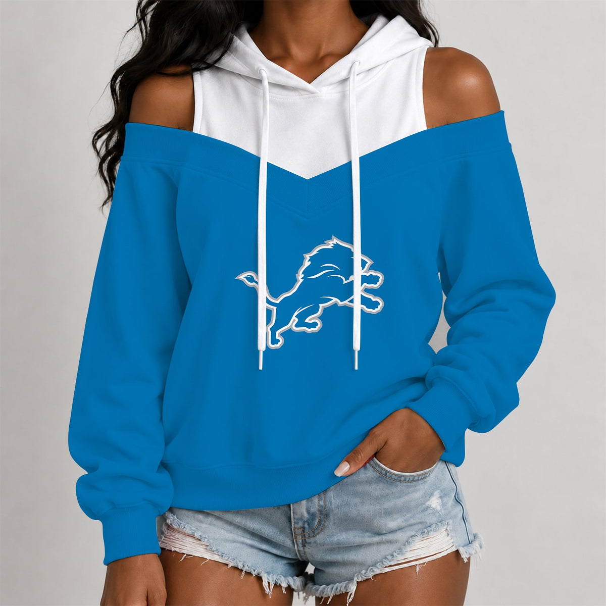 [TOUCHDOWN DEAL] NEW CUSTOMIZED NFL04 DTL THE LIONS WOMEN'S OFF-SHOULDER HOODIE