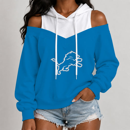 [TOUCHDOWN DEAL] NEW CUSTOMIZED NFL04 DTL THE LIONS WOMEN'S OFF-SHOULDER HOODIE
