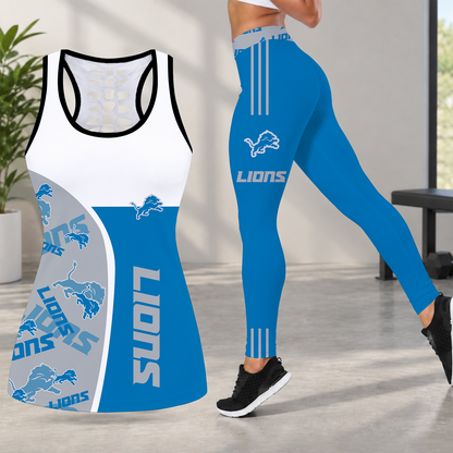 [TOUCHDOWN DEAL] NEW CUSTOMIZED NFL04 DTL DETROIT LIONS HOLLOW TANK TOP & LEGGINGS SET