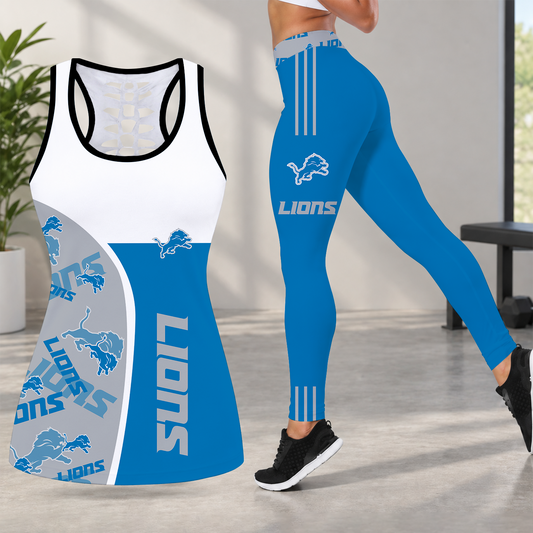 [TOUCHDOWN DEAL] NEW CUSTOMIZED NFL04 DTL DETROIT LIONS HOLLOW TANK TOP & LEGGINGS SET