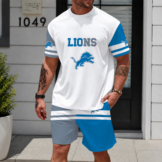 [TOUCHDOWN DEAL] NEWCUSTOMIZED NFL04 DTL DETROIT LIONS UNISEX T-SHIRT & SHORTS SET