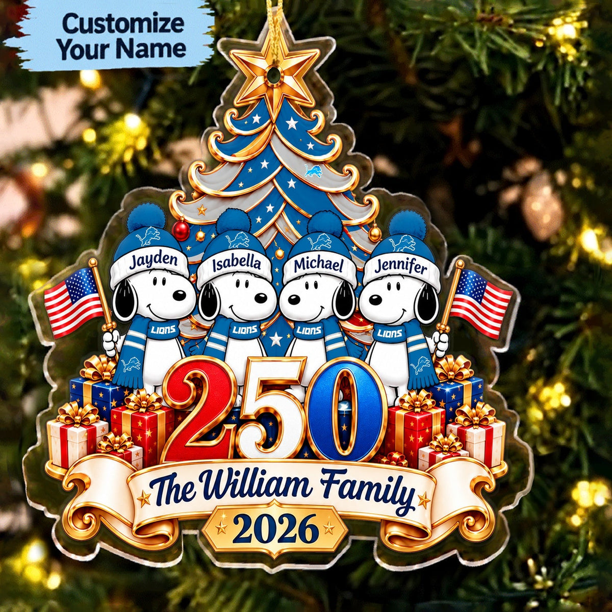 [TOUCHDOWN DEAL] NEW CUSTOMIZED NFL04 DTL DETROIT LIONS CHRISTMAS ACRYLIC ORNAMENT