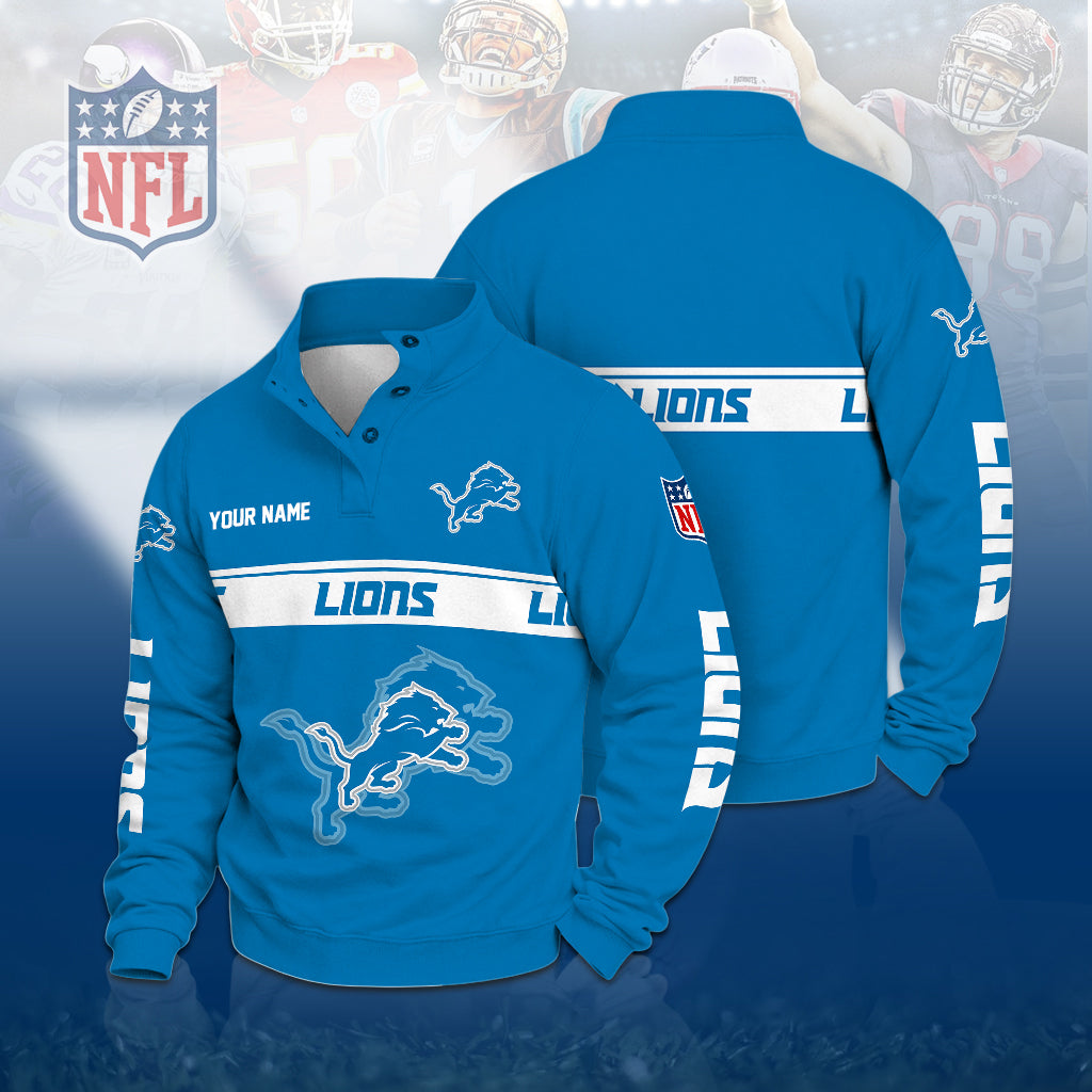 [TOUCHDOWN DEAL] NEW CUSTOMIZED NFL04 DTL THE LIONS QUARTER-BUTTON STAND-COLLAR SWEATSHIRT