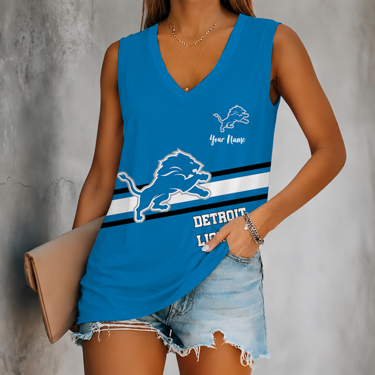 [TOUCHDOWN DEAL] NEW CUSTOMIZED NFL04 DTL DETROIT LIONS WOMEN'S V-NECK TANK TOP