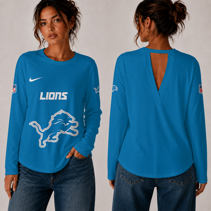 [TOUCHDOWN DEAL] NEW CUSTOMIZED NFL04 DTL THE LIONS WOMEN'S BACK V-CUT LONG-SLEEVE SHIRT