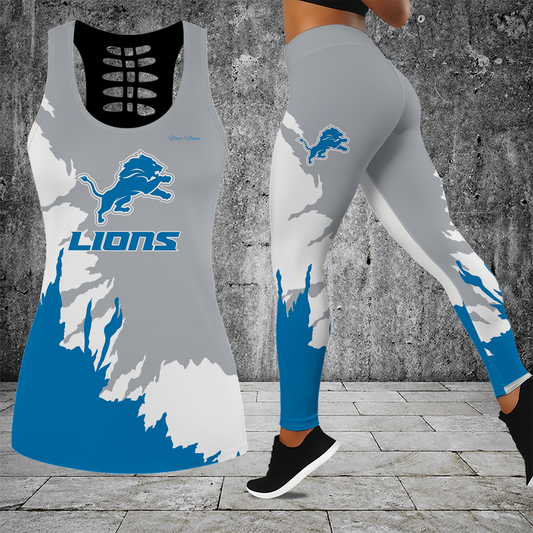 [TOUCHDOWN DEAL] NEW CUSTOMIZED NFL04 DTL DETROIT LIONS HOLLOW TANK TOP & LEGGINGS SET