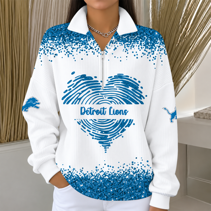 [TOUCHDOWN DEAL] NEW CUSTOMIZED NFL04 DTL THE LIONS QUARTER ZIP RIBBED SWEATER