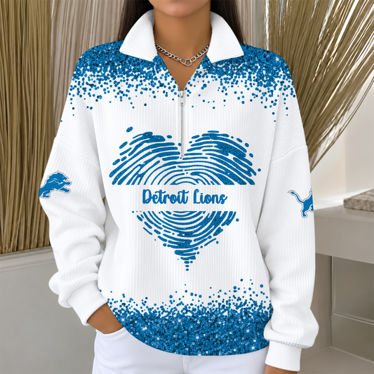 [TOUCHDOWN DEAL] NEW CUSTOMIZED NFL04 DTL THE LIONS QUARTER ZIP RIBBED SWEATER