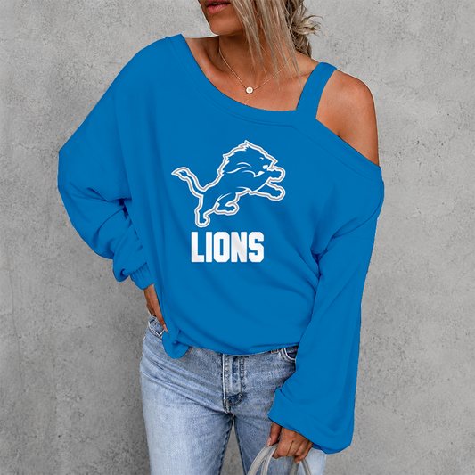 [TOUCHDOWN DEAL] NEW CUSTOMIZED NFL04 DTL DETROIT LIONS WOMEN'S OFF-SHOULDER LONG SLEEVE SHIRT