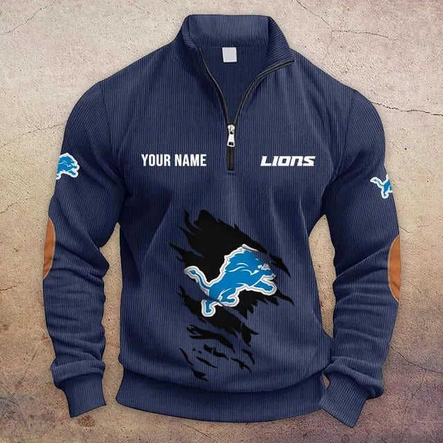 [TOUCHDOWN DEAL] NEW CUSTOMIZED NFL04 DTL DETROIT LIONS MULTICOLOR STRIPED QUATER ZIP SWEATSHIRT