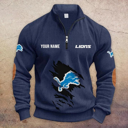 [TOUCHDOWN DEAL] NEW CUSTOMIZED NFL04 DTL DETROIT LIONS MULTICOLOR STRIPED QUATER ZIP SWEATSHIRT