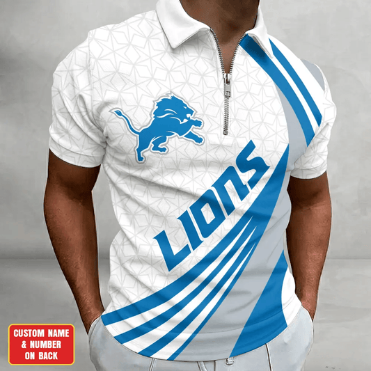 [TOUCHDOWN DEAL] NEW CUSTOMIZED NFL04 DTL DETROIT LIONS ZIP POLO SHIRT