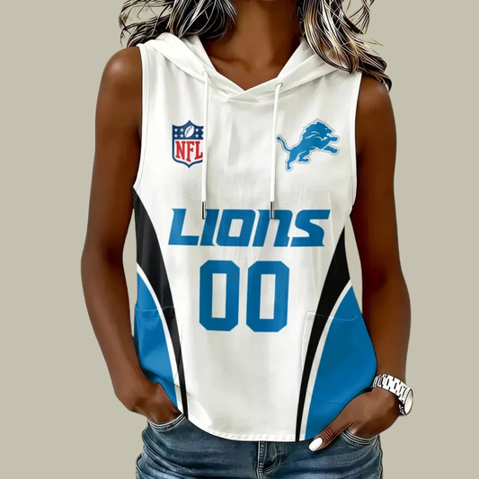 [TOUCHDOWN DEAL] NEW CUSTOMIZED NFL04 DTL DETROIT LIONS WOMEN'S SLEEVELESS HOODED POCKET TANK TOP