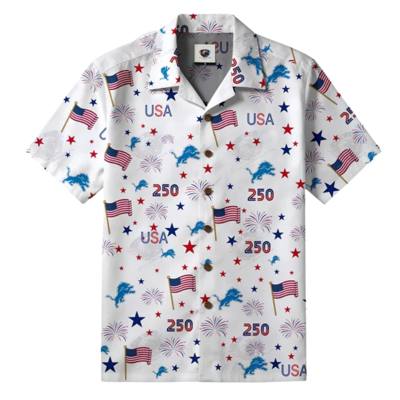 [TOUCHDOWN DEAL] NEW CUSTOMIZED NFL04 DTL DETROIT LIONS PATRIOTIC 250 USA HAWAIIAN SHIRT