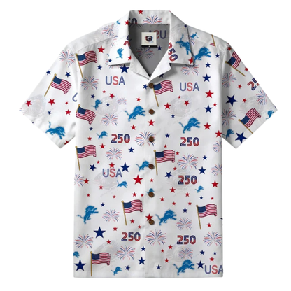 [TOUCHDOWN DEAL] NEW CUSTOMIZED NFL04 DTL DETROIT LIONS PATRIOTIC 250 USA HAWAIIAN SHIRT