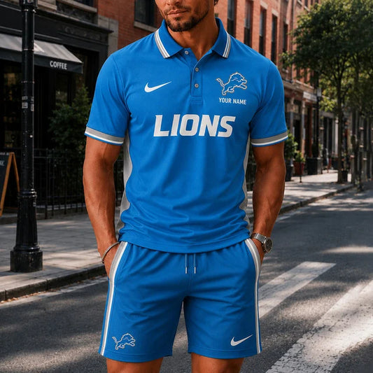 [TOUCHDOWN DEAL] NEW CUSTOMIZED NFL04 DTL DETROIT LIONS POLO SHIRT & SHORT PANTS
