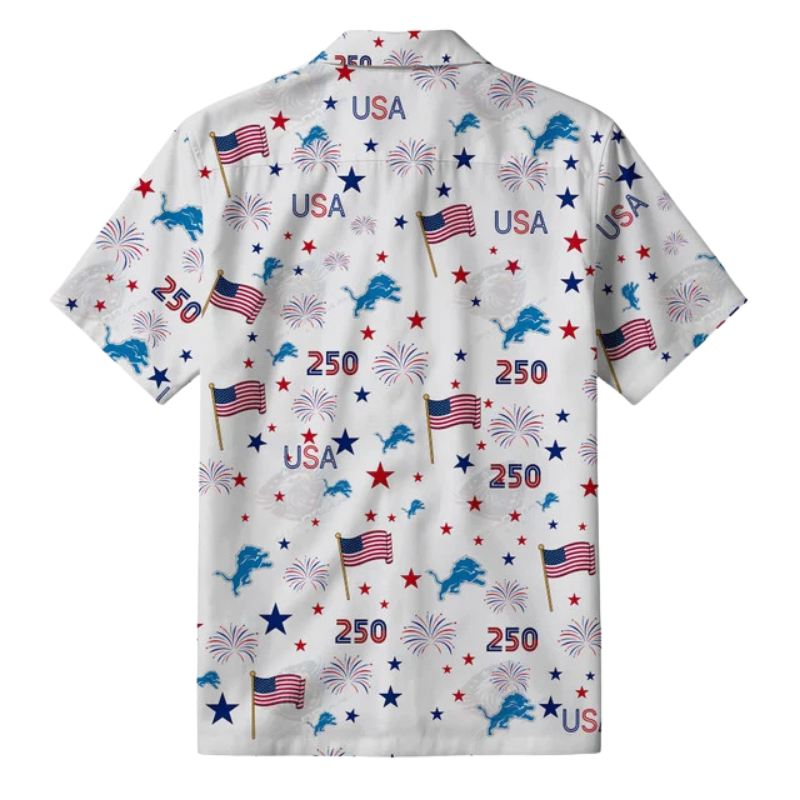[TOUCHDOWN DEAL] NEW CUSTOMIZED NFL04 DTL DETROIT LIONS PATRIOTIC 250 USA HAWAIIAN SHIRT