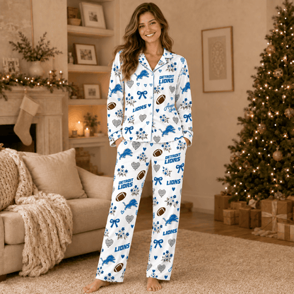 [TOUCHDOWN DEAL] NEW CUSTOMIZED NFL04 DTL DETROIT LIONS HALLOWEEN LONG PAJAMAS SET