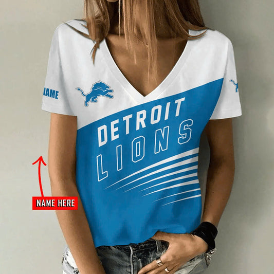 [TOUCHDOWN DEAL] NEW CUSTOMIZED NFL04 DTL DETROIT LIONS V-NECK FEMALE SHIRT