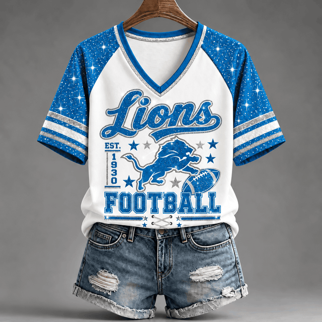 [TOUCHDOWN DEAL] NEW CUSTOMIZED NFL04 DTL THE LIONS BUC-EE'S V-NECK FEMALE SHIRT