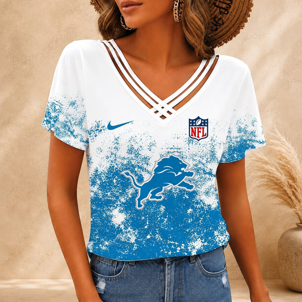 [TOUCHDOWN DEAL] NEW CUSTOMIZED NFL04 DTL DETROIT LIONS V-NECK SHIRT