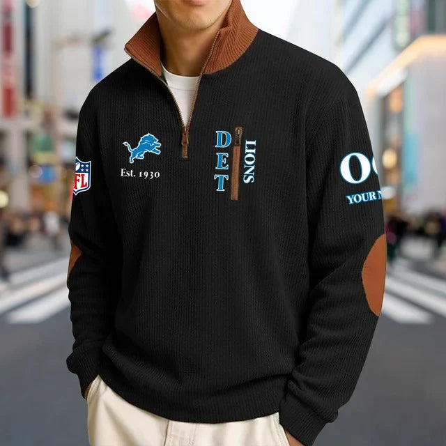 [TOUCHDOWN DEAL] NEW CUSTOMIZED NFL04 DTL DETROIT LIONS MULTICOLOR STRIPED QUATER ZIP SWEATSHIRT