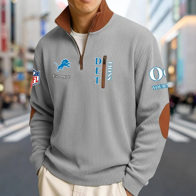 [TOUCHDOWN DEAL] NEW CUSTOMIZED NFL04 DTL DETROIT LIONS MULTICOLOR STRIPED QUATER ZIP SWEATSHIRT