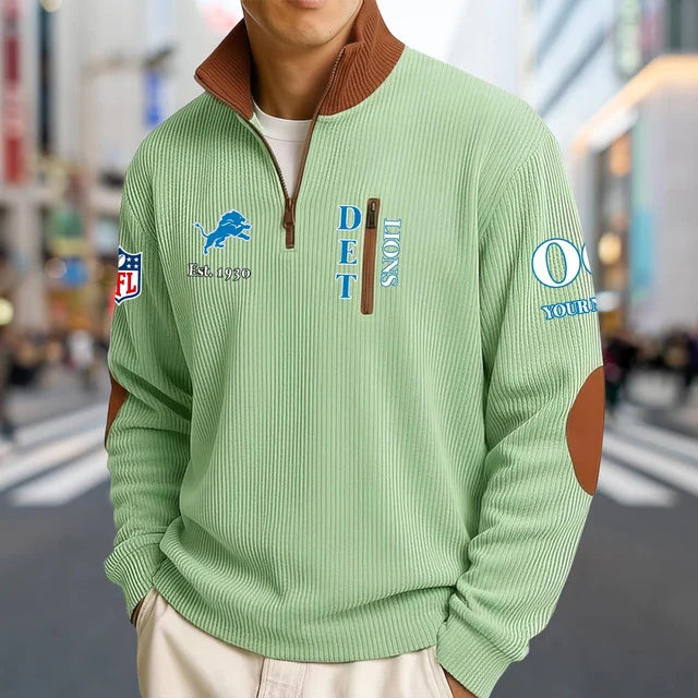 [TOUCHDOWN DEAL] NEW CUSTOMIZED NFL04 DTL DETROIT LIONS MULTICOLOR STRIPED QUATER ZIP SWEATSHIRT
