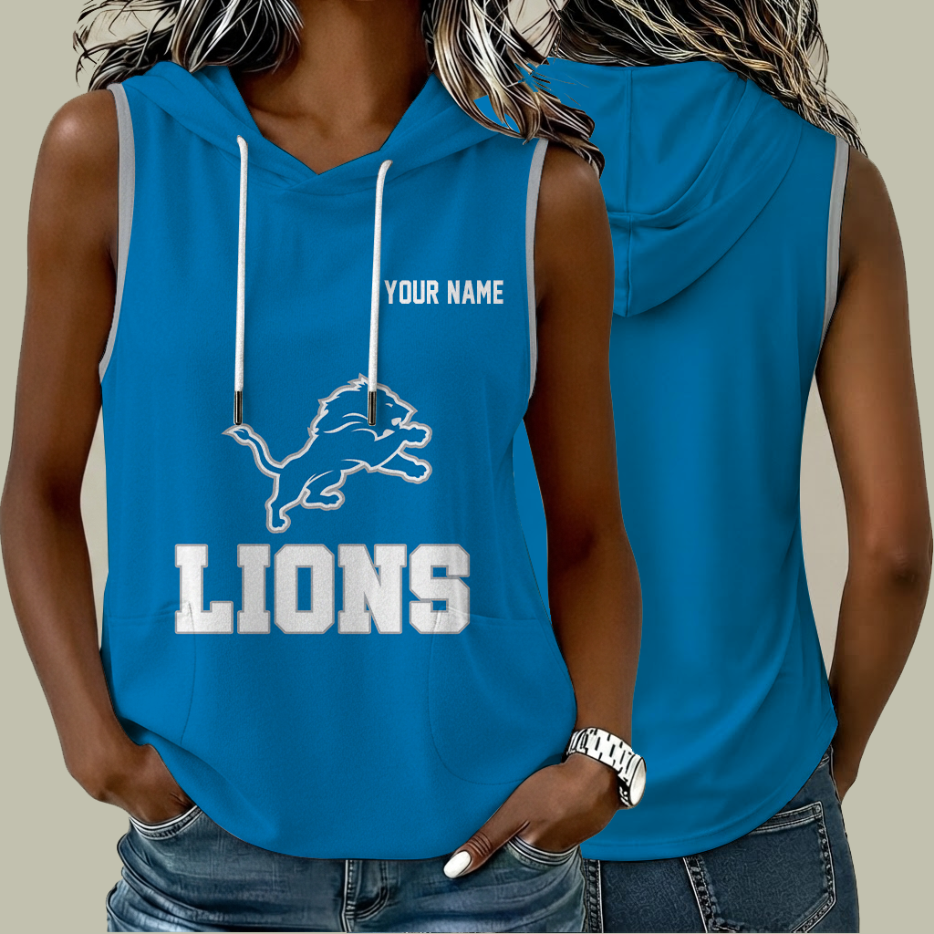 [TOUCHDOWN DEAL] NEW CUSTOMIZED NFL04 DTL DETROIT LIONS WOMEN'S SLEEVELESS HOODED POCKET TANK TOP