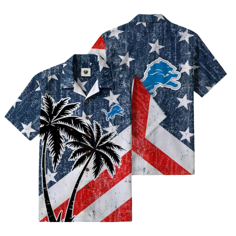 [TOUCHDOWN DEAL] NEW CUSTOMIZED NFL04 DTL DETROIT LIONS PATRIOTIC 250 USA HAWAIIAN SHIRT