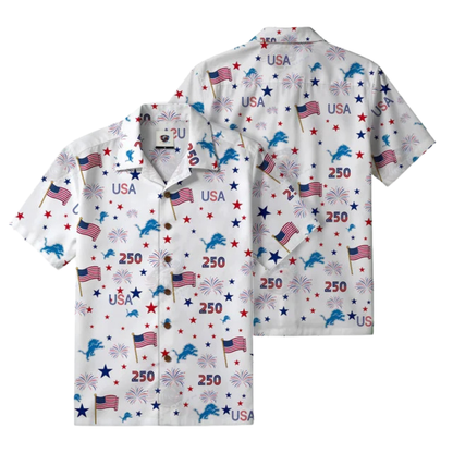 [TOUCHDOWN DEAL] NEW CUSTOMIZED NFL04 DTL DETROIT LIONS PATRIOTIC 250 USA HAWAIIAN SHIRT