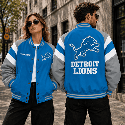 [TOUCHDOWN DEAL] NEW CUSTOMIZED NFL04 DTL DETROIT LIONS SATIN VARSITY & BASEBALL JACKET